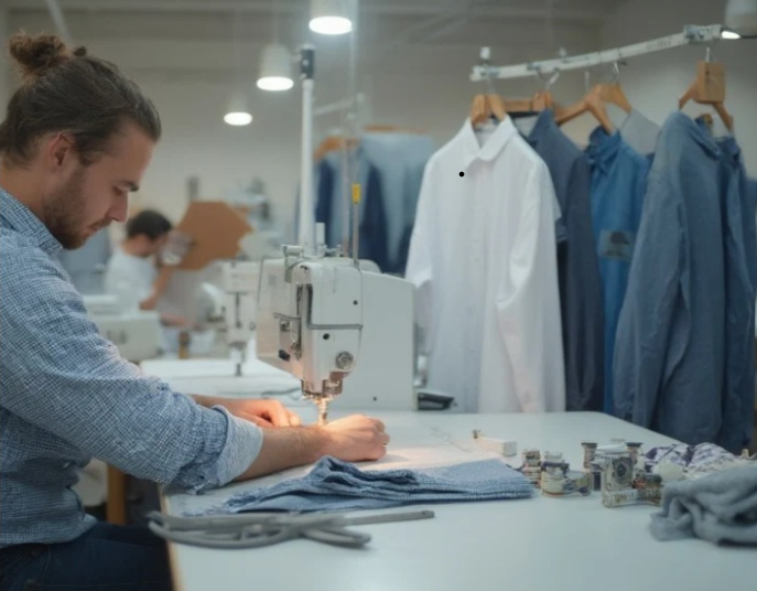 Artesano trabajando en máquina de coser